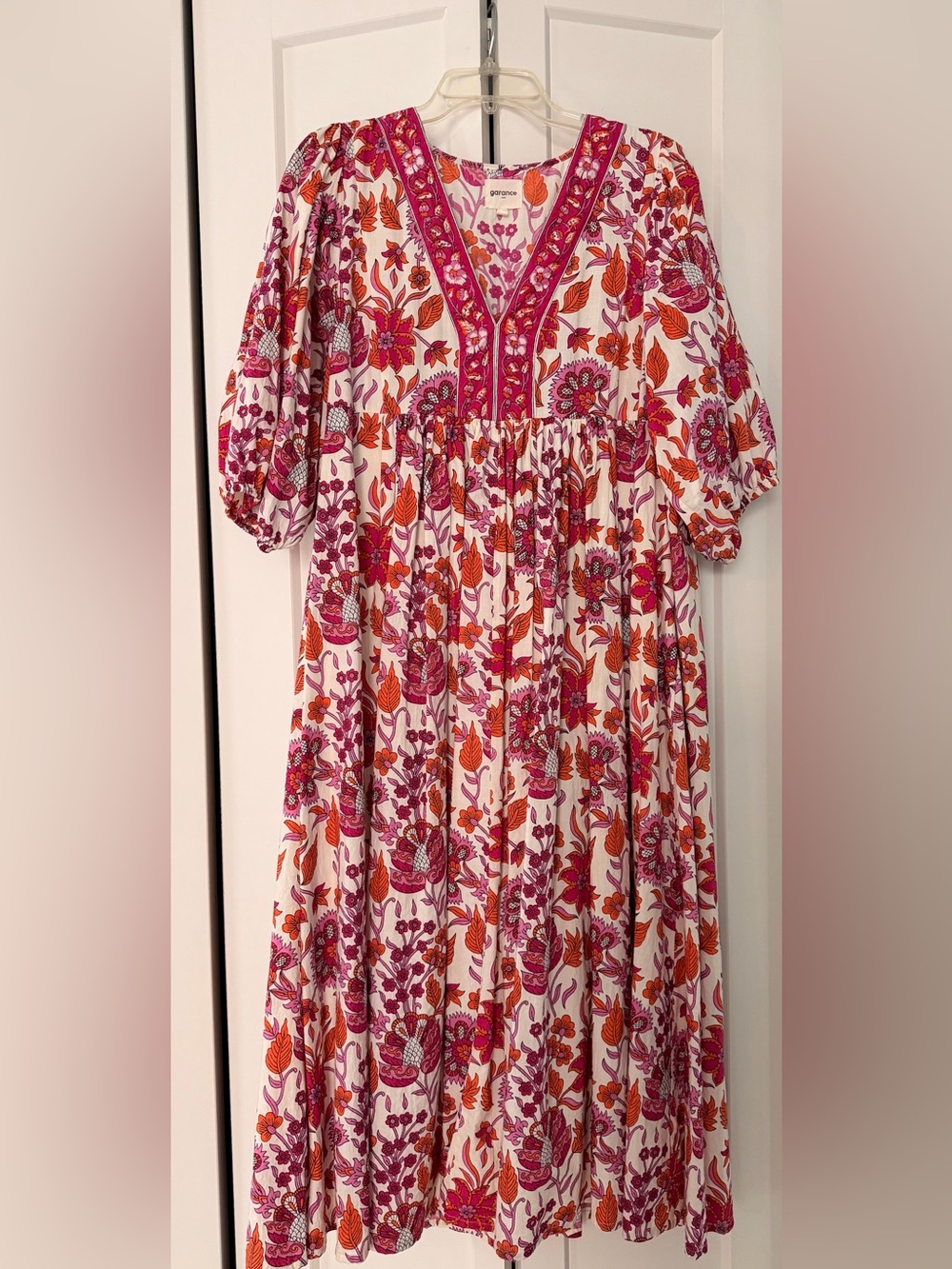 Parisian Countryside Garance 100% Cotton Bright Floral Puff Sleeves Maxi Dress